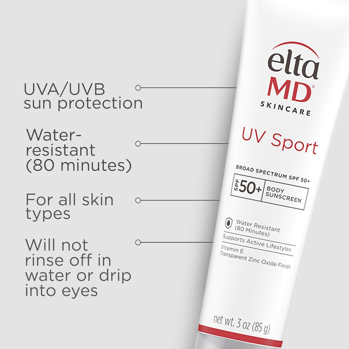 EltaMD UV Sport Sunscreen, Water and Sweat Resistant 80 Min, SPF 50