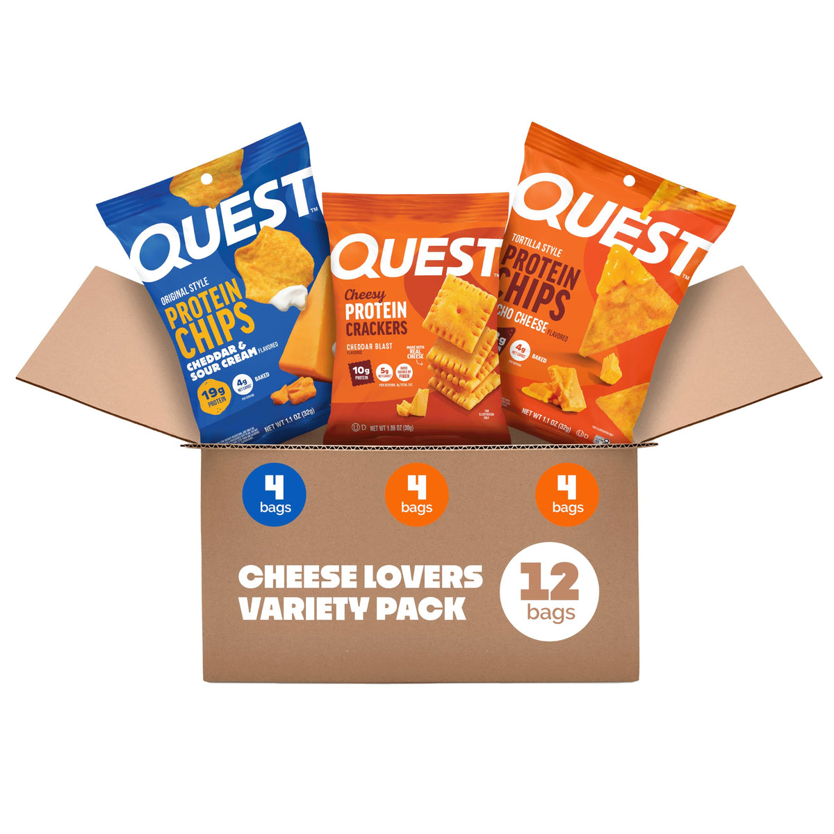 Quest Nutrition Protein Chips Variety Pack, BBQ, Cheddar & Sour Cream, Sour Cream & Onion, High Protein, Low Carb, 1.1 oz (Pack of 12)