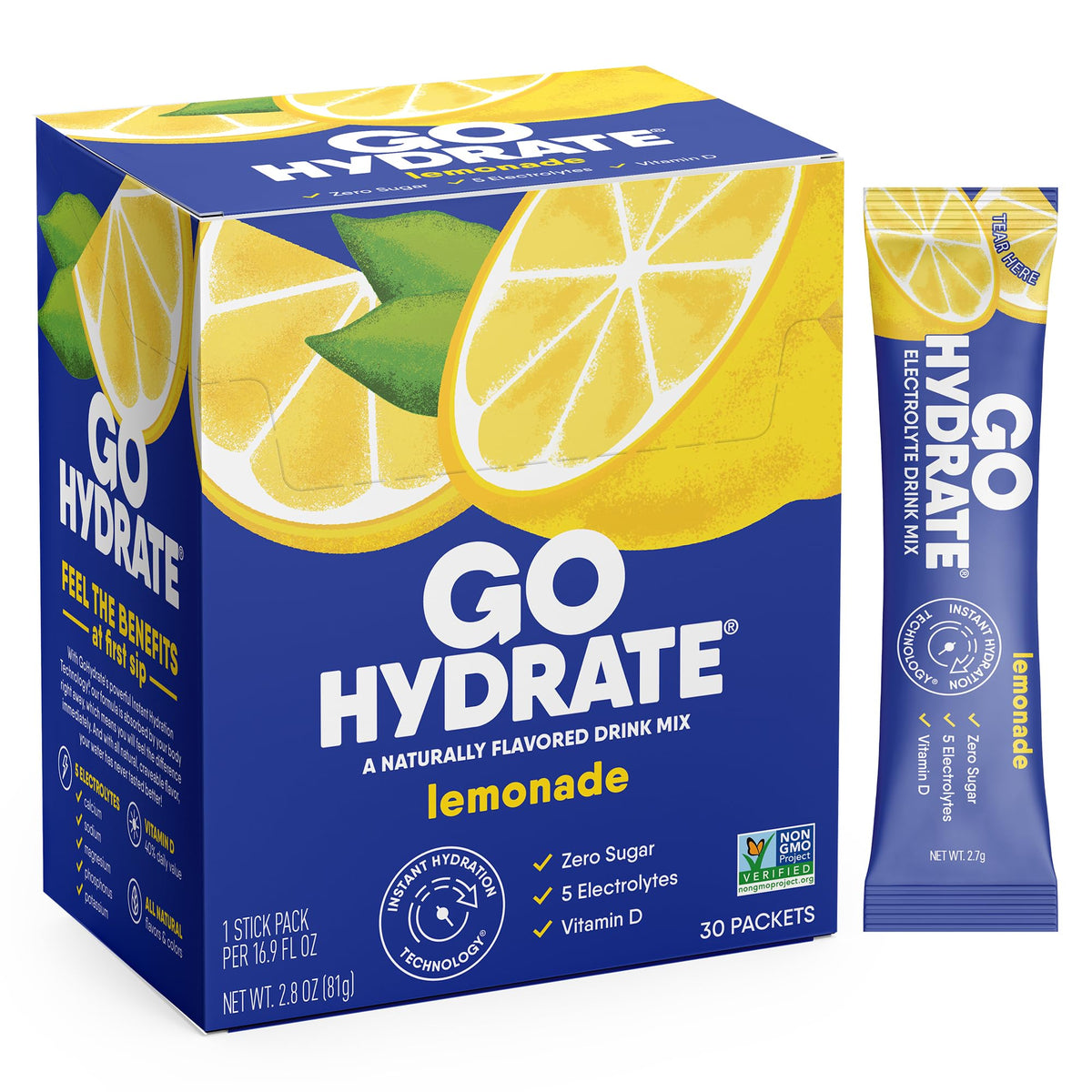 GoHydrate Low Sodium Electrolytes Powder Packets Sugar Free - Instant Hydration Daily Drink Mix - Zero Sugar Water Flavor Packet Singles with Vitamin D - (Variety Pack, 30 Packs)