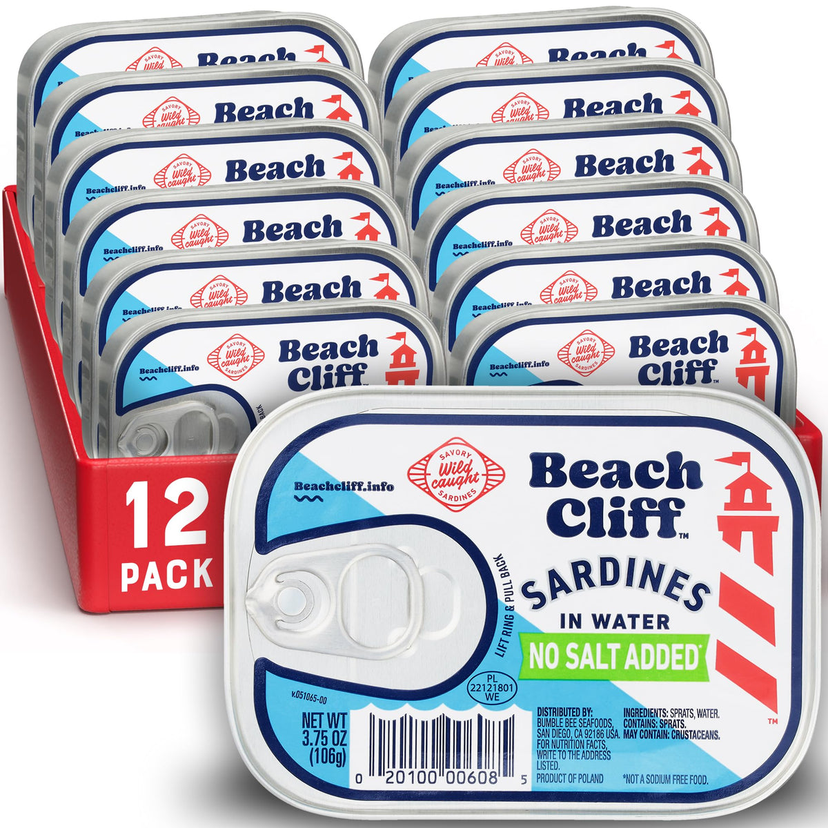 Beach Cliff Wild Caught Sardines in Water, 3.75 oz (12-Pack)