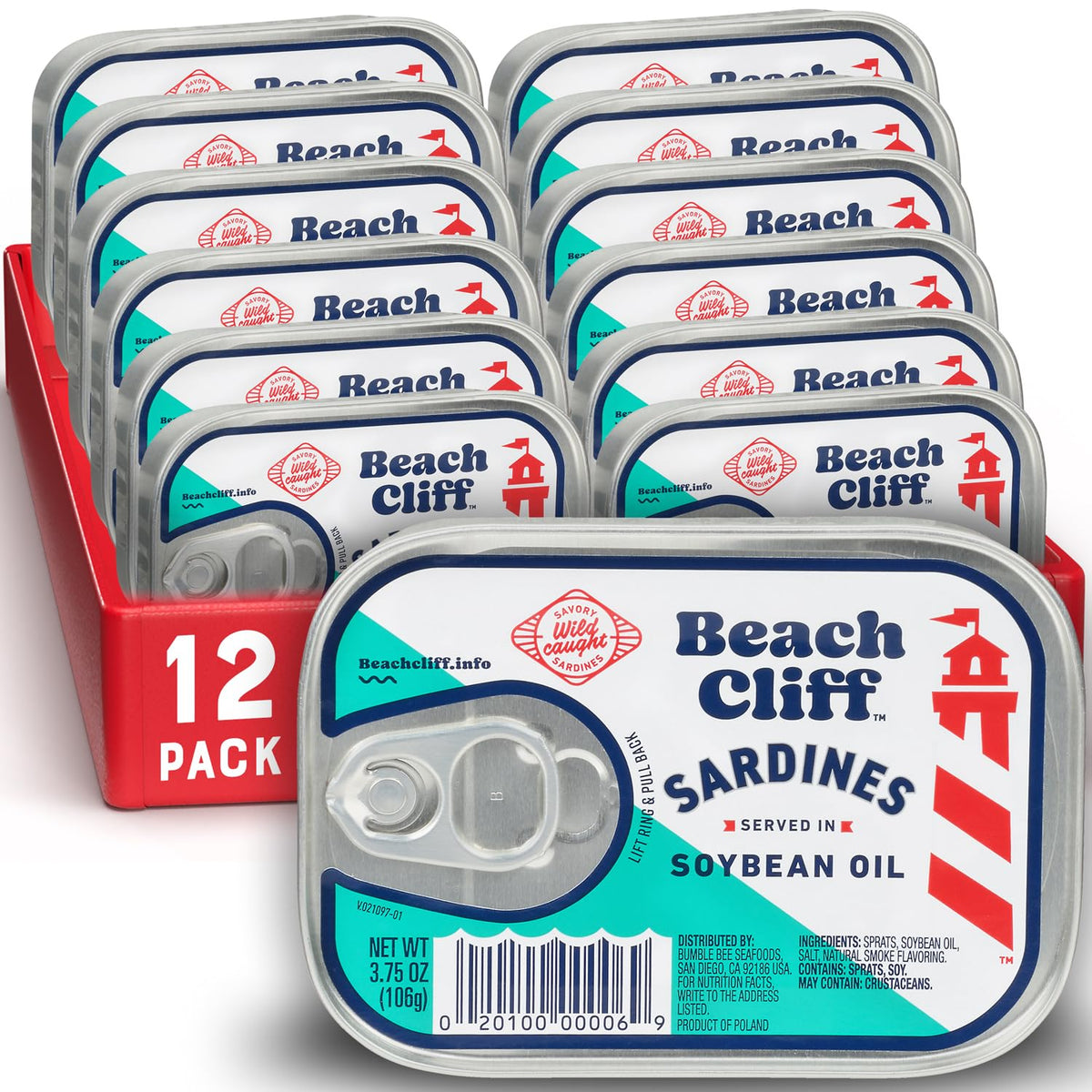 Beach Cliff Wild Caught Sardines in Water, 3.75 oz (12-Pack)
