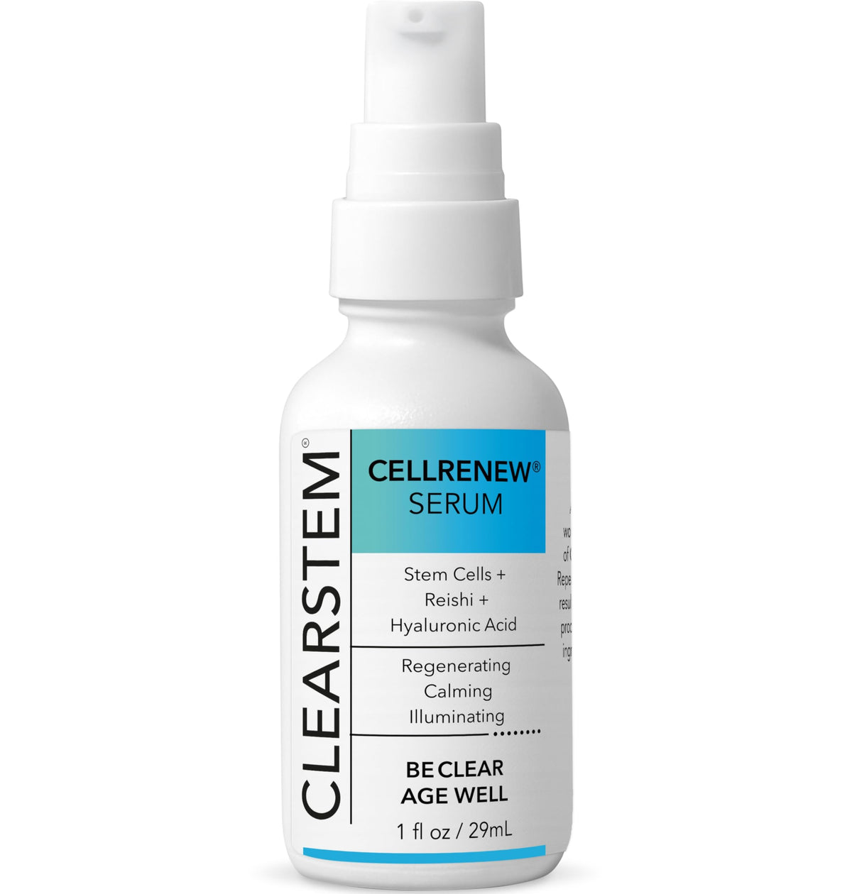 CLEARSTEM - CELLRENEW - Collagen Stem Cell Serum - Acne + Youthful Skin Face Serum - Hyaluronic Acid, Reishi, Aloe Vera - Facial Skin Care Products - Gluten Free, Cruelty Free - 1.35 Fl Oz / 40 mL