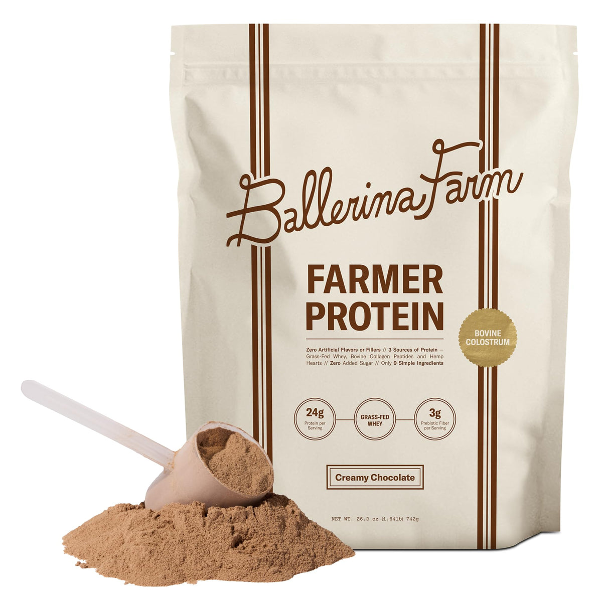 Ballerina Farm Grass Fed Whey Protein Powder, Vanilla Bean, 24g Protein with Collagen Peptides, Bovine Colostrum, Hemp Hearts & Prebiotic Fiber, No Added Sugar or Artificial Ingredients, 20 Servings