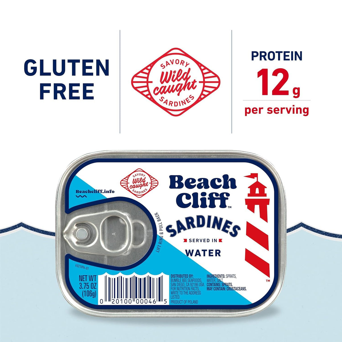 Beach Cliff Wild Caught Sardines in Water, 3.75 oz (12-Pack)