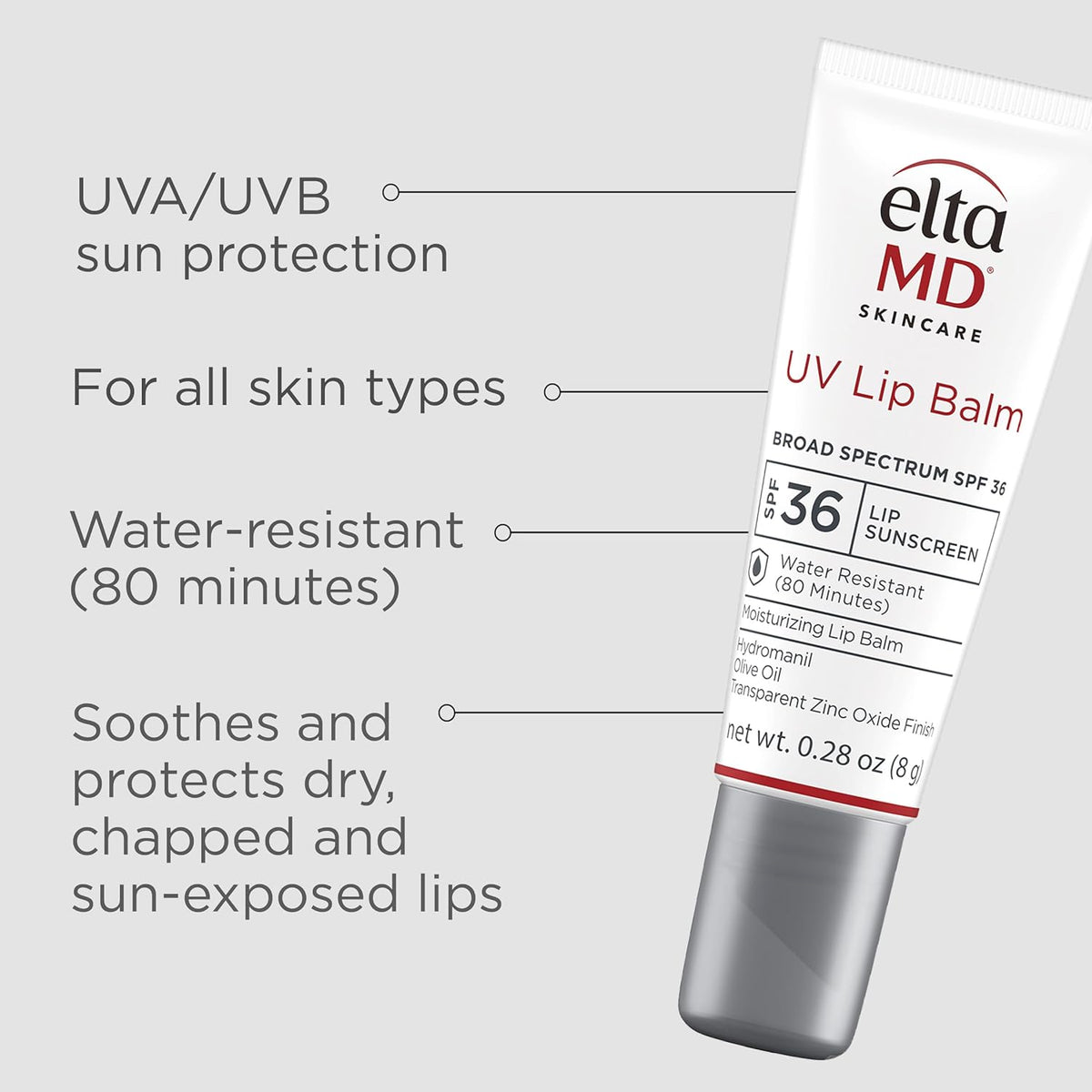 EltaMD UV Lip Balm Sunscreen, Transparent Zinc Oxide, SPF 30