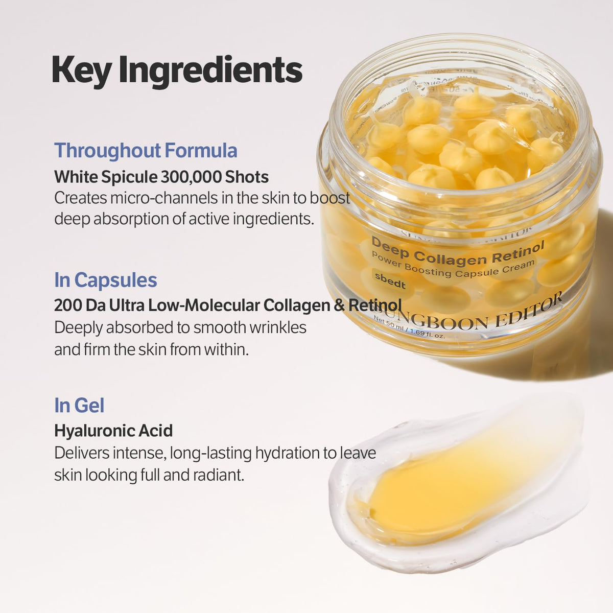 SUNGBOON EDITOR Deep Collagen Retinol Capsule Cream, For Fine Lines and Dry Skin, White Spicules + Collagen + Retinol, Korean Skincare, 1.69 fl.oz, Gifts for Women