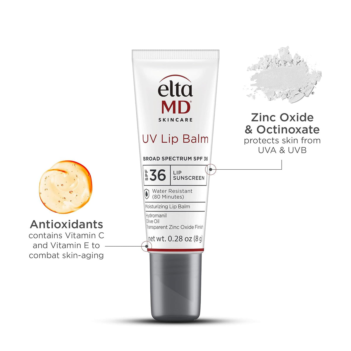 EltaMD UV Lip Balm Sunscreen, Transparent Zinc Oxide, SPF 30