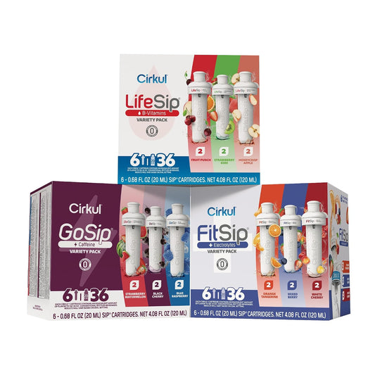 Cirkul Variety Pack Bundle, Flavored Water Cartridge 18-Pack (LifeSip, FitSip, GoSip), No Sugar, Zero Calorie Drink Mix