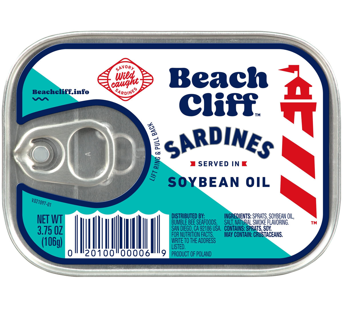 Beach Cliff Wild Caught Sardines in Water, 3.75 oz (12-Pack)