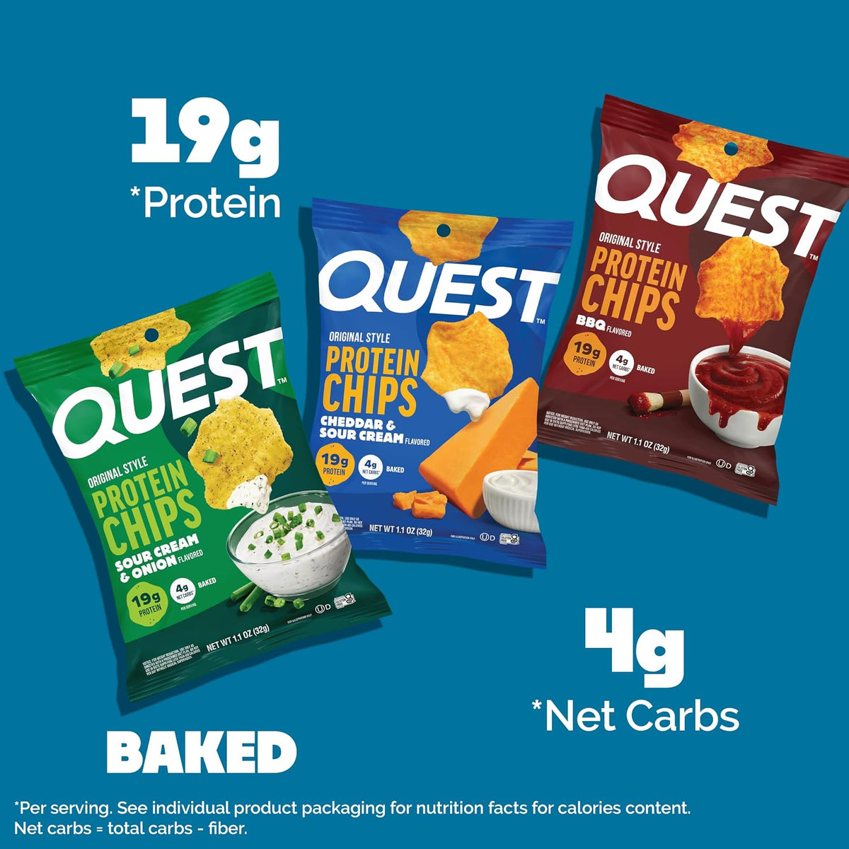 Quest Nutrition Protein Chips Variety Pack, BBQ, Cheddar & Sour Cream, Sour Cream & Onion, High Protein, Low Carb, 1.1 oz (Pack of 12)