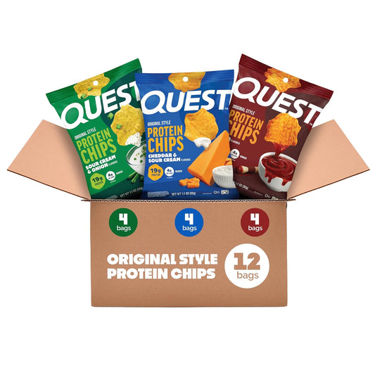 Quest Nutrition Protein Chips Variety Pack, BBQ, Cheddar & Sour Cream, Sour Cream & Onion, High Protein, Low Carb, 1.1 oz (Pack of 12)