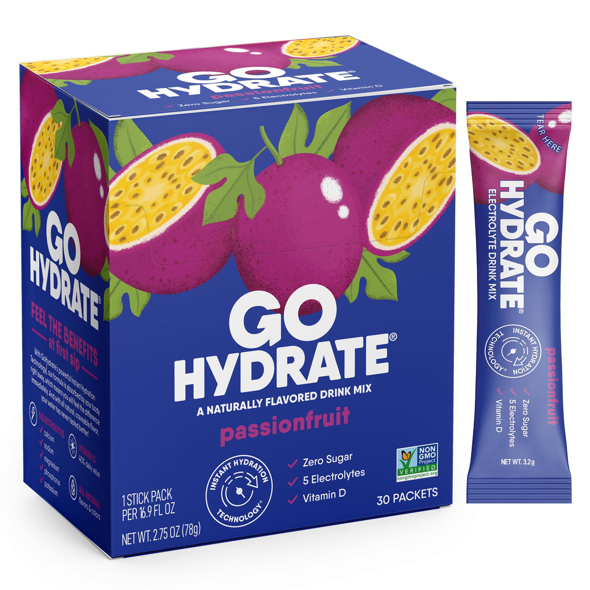 GoHydrate Low Sodium Electrolytes Powder Packets Sugar Free - Instant Hydration Daily Drink Mix - Zero Sugar Water Flavor Packet Singles with Vitamin D - (Variety Pack, 30 Packs)