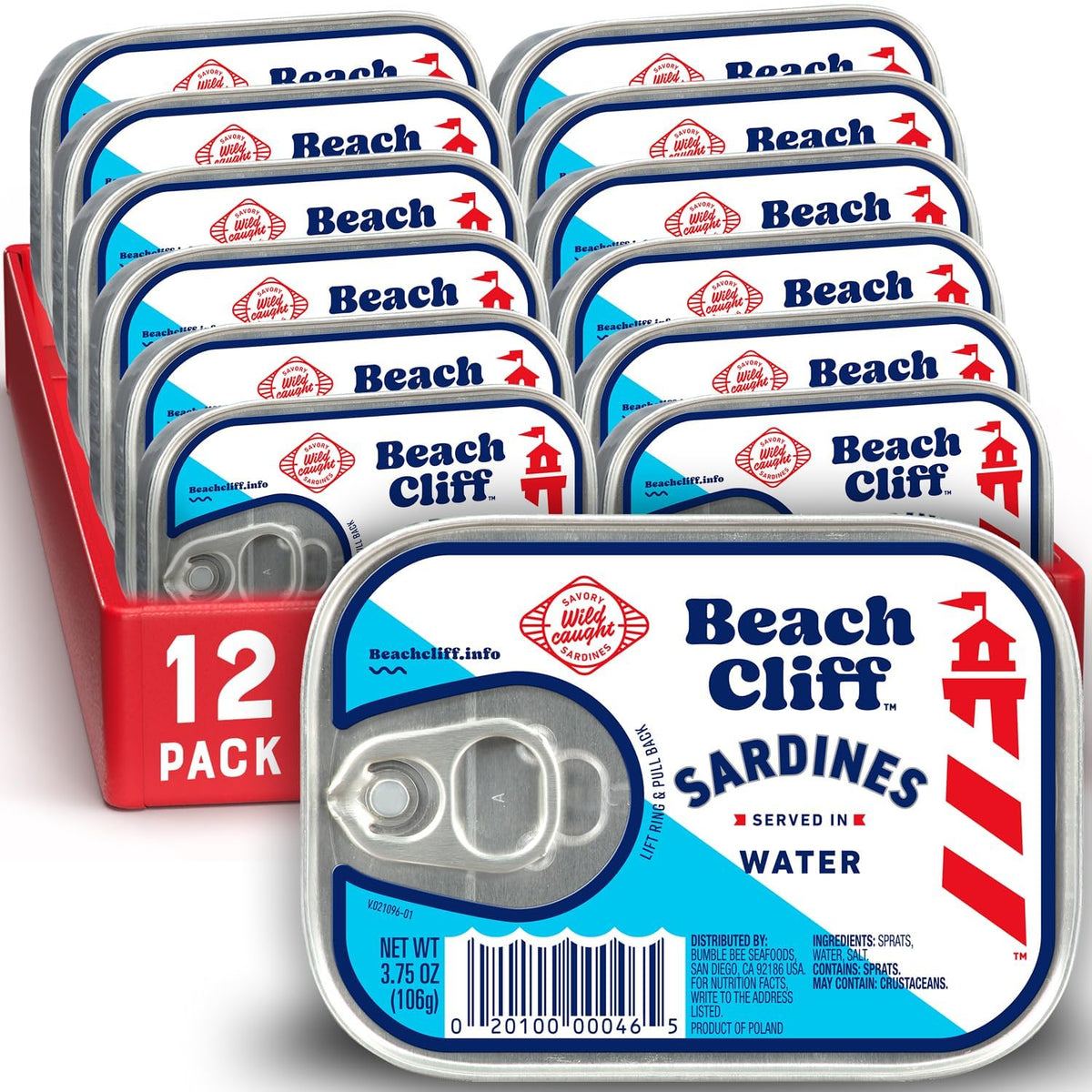 Beach Cliff Wild Caught Sardines in Water, 3.75 oz (12-Pack)