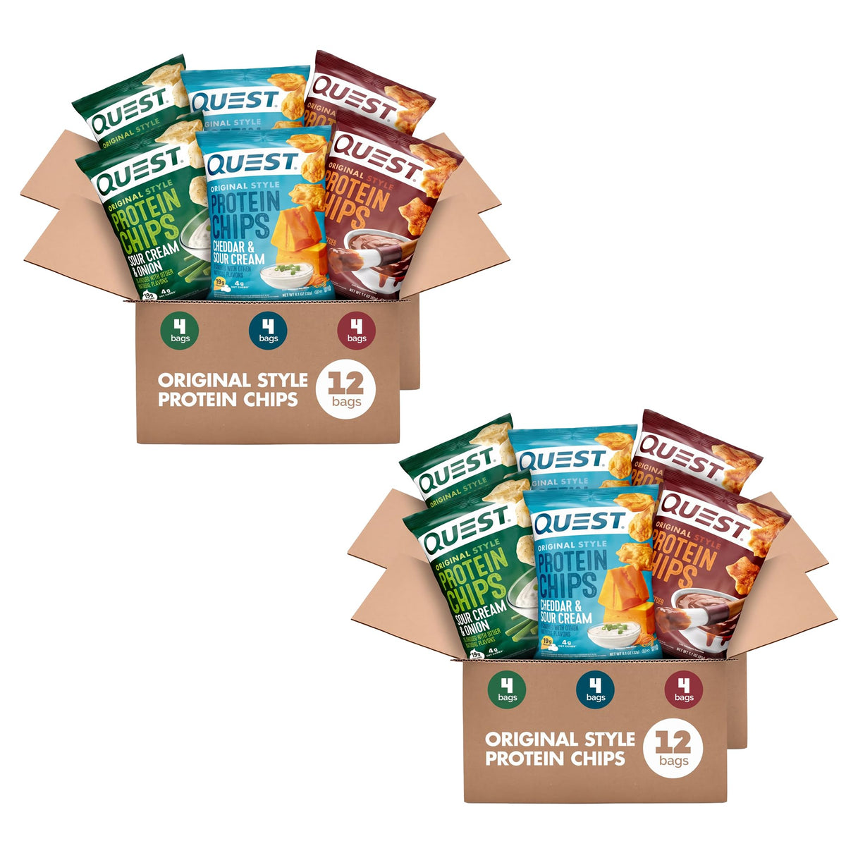 Quest Nutrition Protein Chips Variety Pack, BBQ, Cheddar & Sour Cream, Sour Cream & Onion, High Protein, Low Carb, 1.1 oz (Pack of 12)