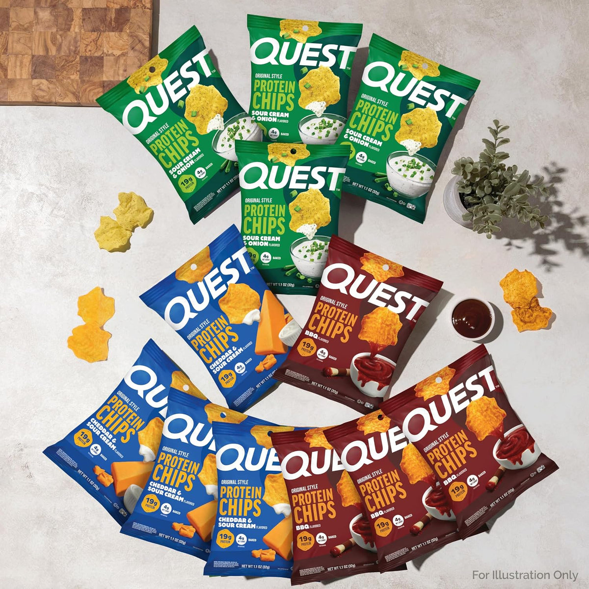 Quest Nutrition Protein Chips Variety Pack, BBQ, Cheddar & Sour Cream, Sour Cream & Onion, High Protein, Low Carb, 1.1 oz (Pack of 12)