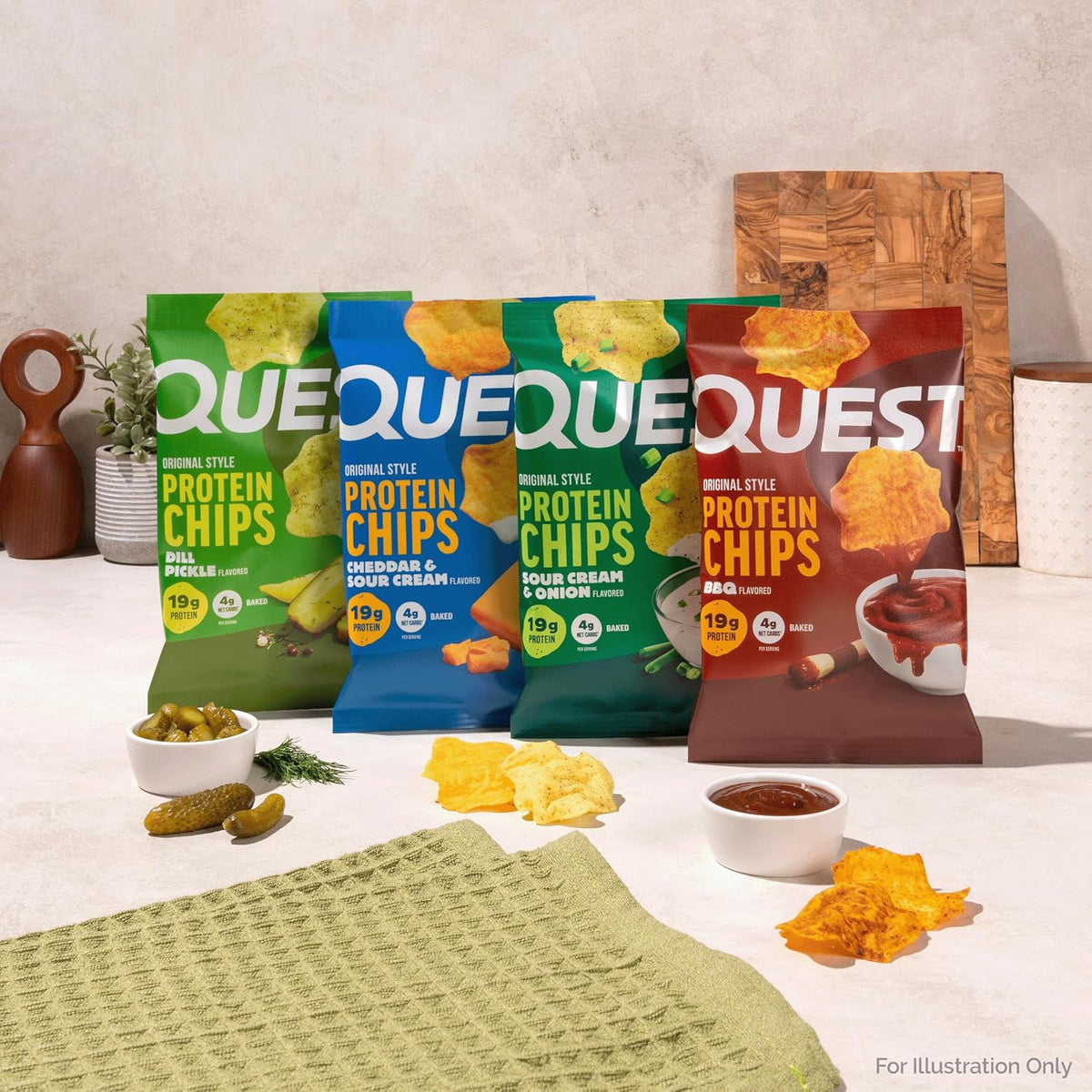 Quest Nutrition Protein Chips Variety Pack, BBQ, Cheddar & Sour Cream, Sour Cream & Onion, High Protein, Low Carb, 1.1 oz (Pack of 12)