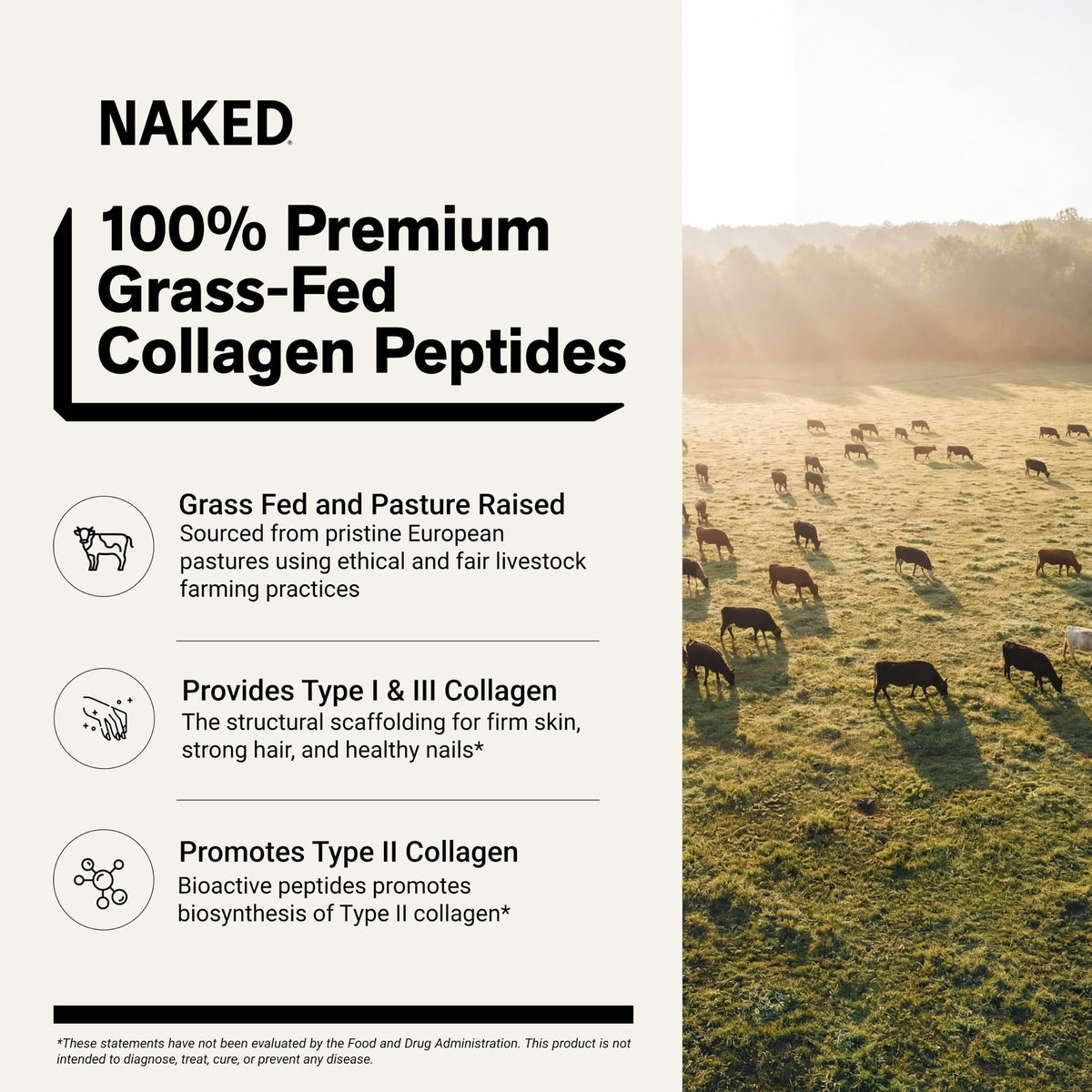 NAKED Collagen Peptides Protein Powder, 60 Servings, Pasture-Raised, Unflavored Grass-Fed Hydrolyzed Collagen Supplement, NSF Certified, Paleo Friendly, Non-GMO, Keto, Gluten Free, 20oz